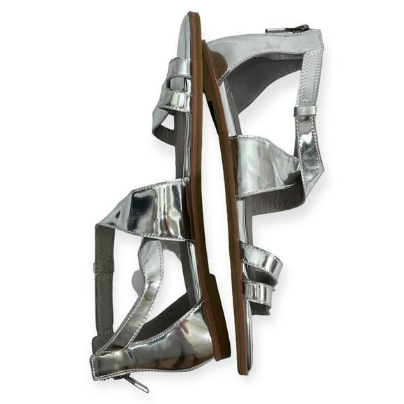 Eileen Fisher NEW CiCi Strappy Zip Leather Sandals Silver Mirror Metallic Sz 6.5 - Picture 6 of 9